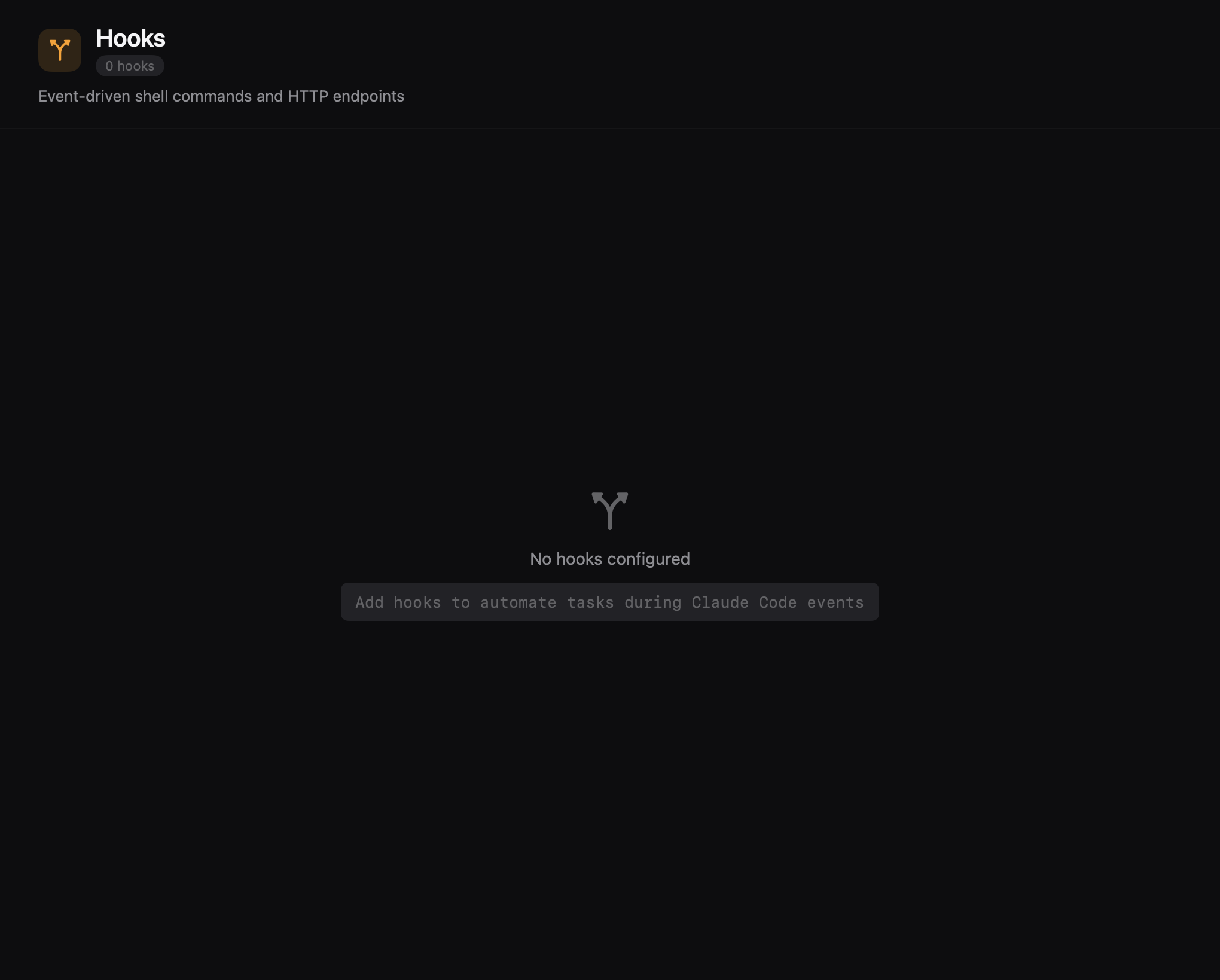 Hooks manager showing event hooks grouped by type with matcher patterns and handler details